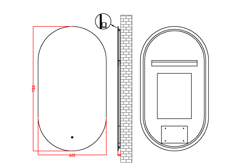 Зеркало овальное Boheme мет. рама, тыльная подсветка, сенсор, антизапотевание, 60*110, MATT GOLD