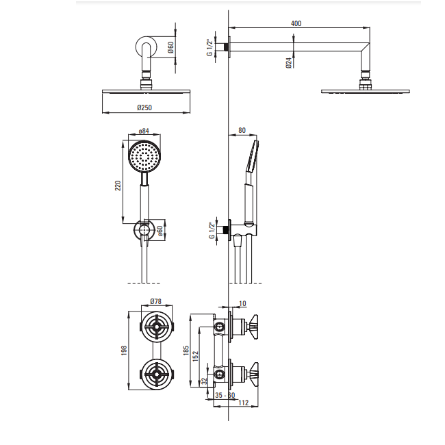 Deante Temisto Bronzo Душевая система скрытого монтажа, латунь