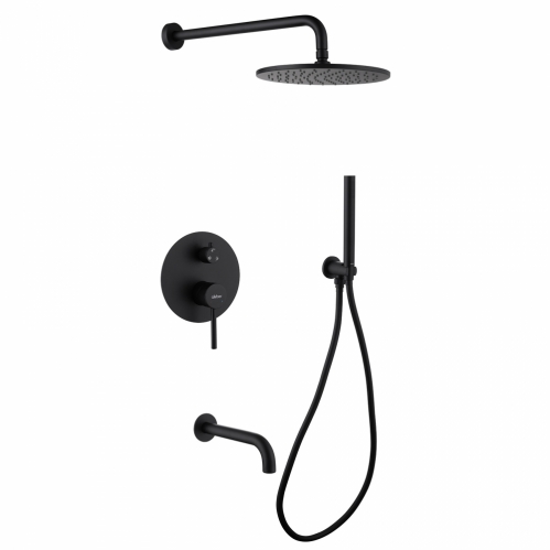 Душевая система ABBER Wasser Kreis скрытого монтажа с изливом, черная матовая