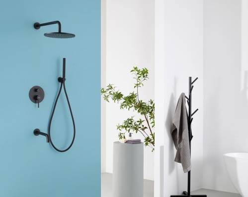 Душевая система ABBER Wasser Kreis скрытого монтажа с изливом, черная матовая