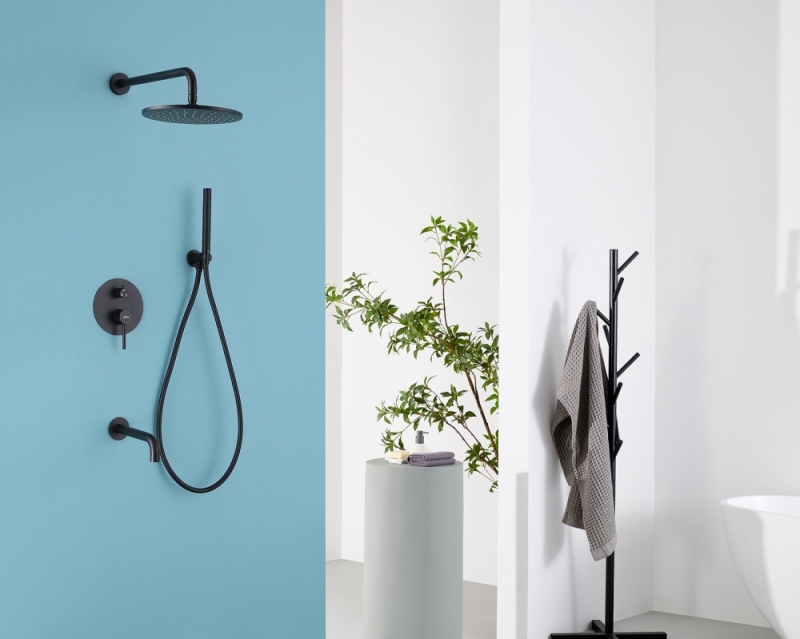 Душевая система ABBER Wasser Kreis скрытого монтажа с изливом, черная матовая