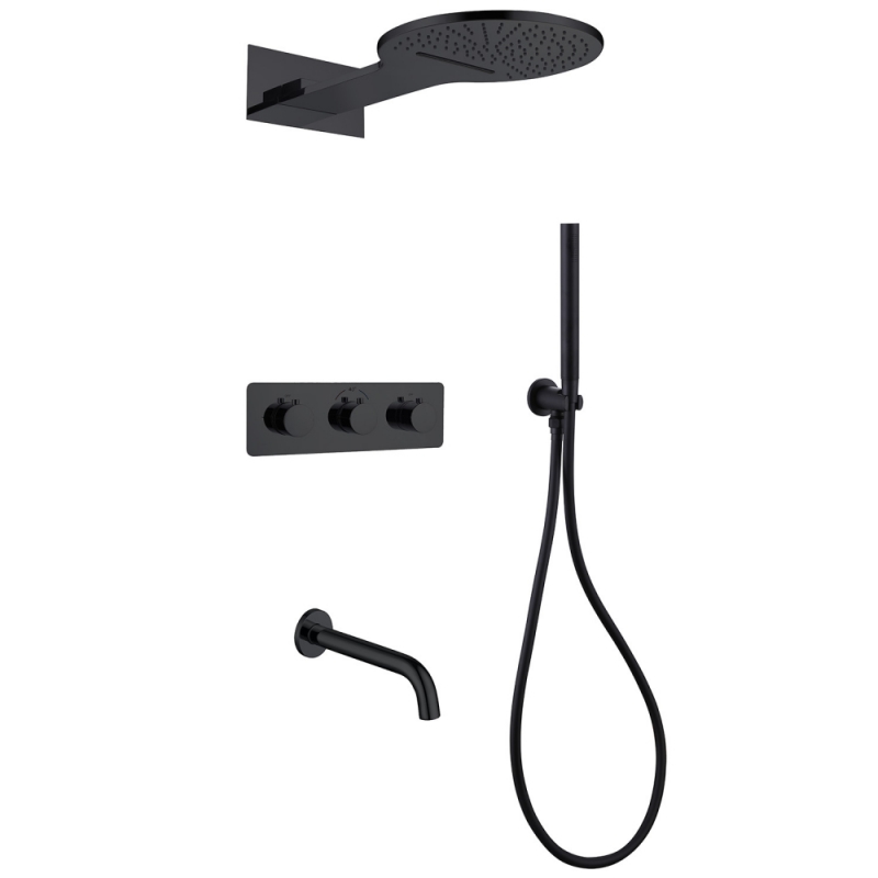 Душевая система ABBER Wasser Kreis скрытого монтажа с изливом, термостат, черная матовая