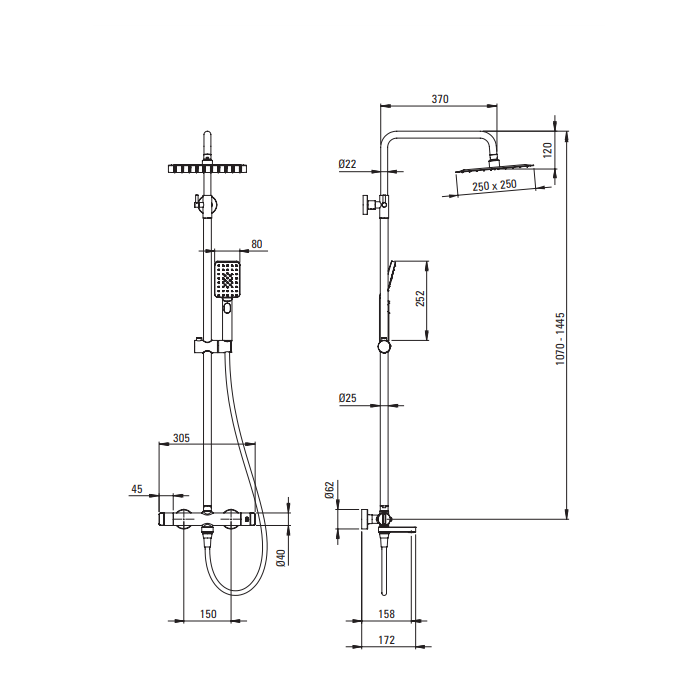 Deante Gold BR Душевая колонна с термостатическим смесителем для ванны c поворотным изливом, матовое золото