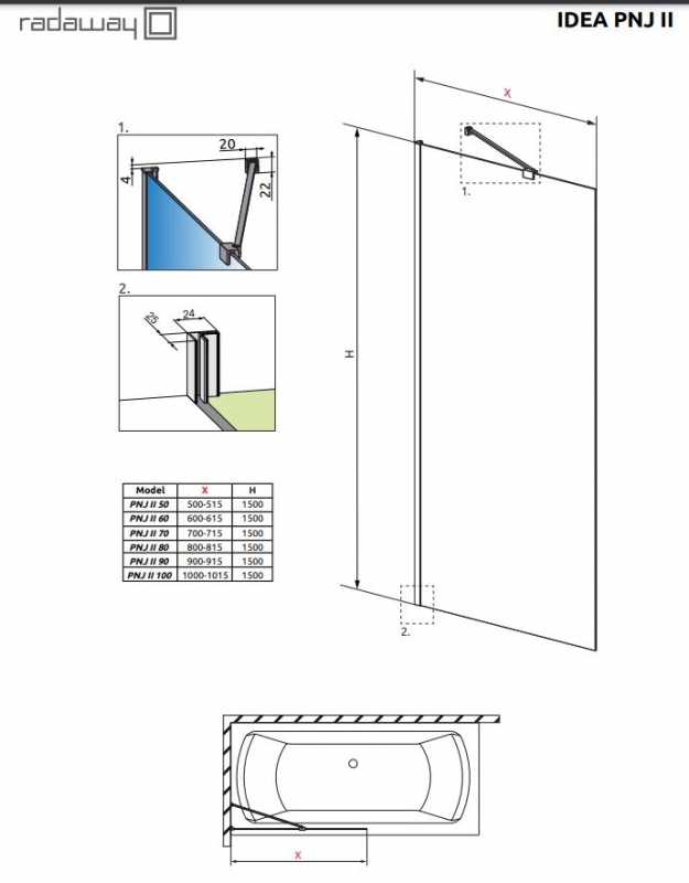 Шторка на ванну Radaway IDEA 6 BRUSHED LIGHT GOLD PNJ II 