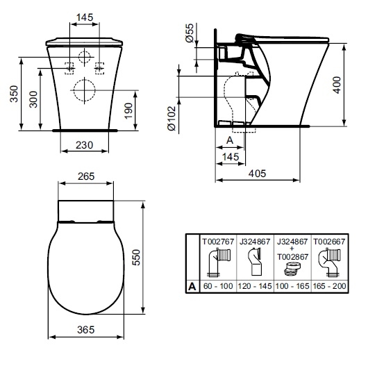 Унитаз Ideal Standard Connect Air Aquablade, приставной, 36x54.5 см