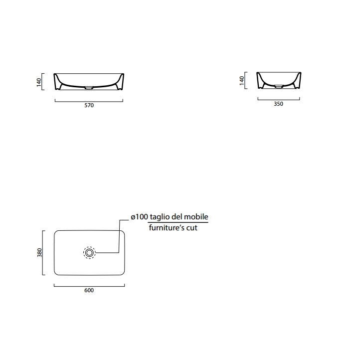 Раковина накладная GSI Sand 60х38х14 см, цвет белый