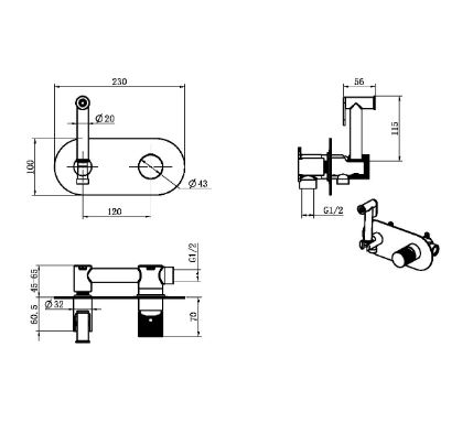 Смеситель гигиенический Boheme STICK COPPER BRUSHED ручка DIAMOND