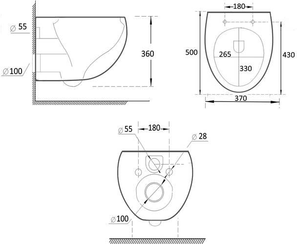 Подвесной унитаз Roxen EGG  Rimless Soft Close 50x37