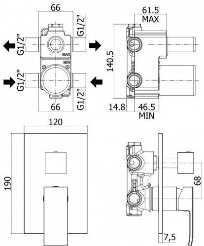 Встраиваемый однорычажный смеситель для душа  Cezares
