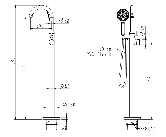 NEMO НАПОЛЬНЫЙ СМЕСИТЕЛЬ ДЛЯ ВАННЫ BRUSH GOLD