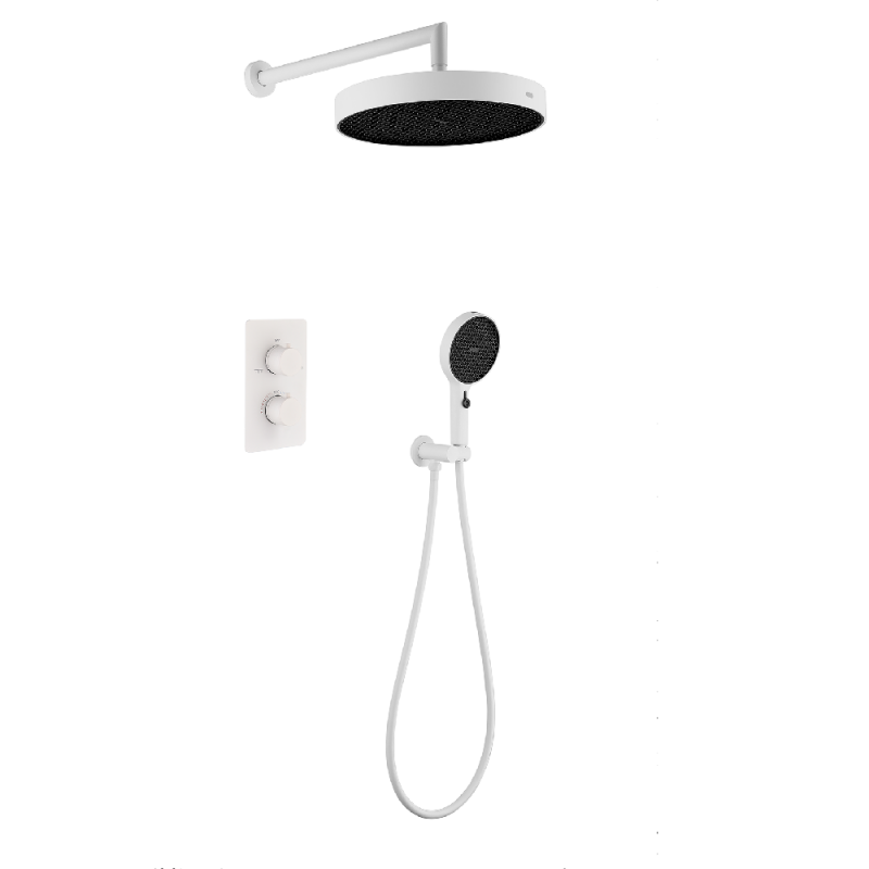 Комплект для душа Boheme CELL, лейка верхняя+ручная, встраиваемый смеситель с термостатом MATT WHITE