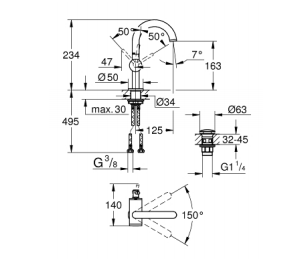 Grohe ATRIO СМЕСИТЕЛЬ ОДНОРЫЧАЖНЫЙ ДЛЯ РАКОВИНЫ DN 15 M-SIZE