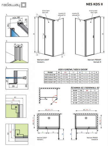 Душевой уголок Radaway NES BLACK KDS II, дверь маятниковая