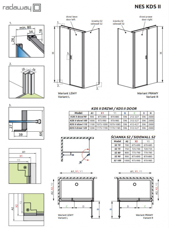 Душевой уголок Radaway NES BLACK KDS II, дверь маятниковая