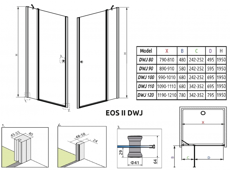 Душевая дверь Radaway EOS II DWJ H-195 см