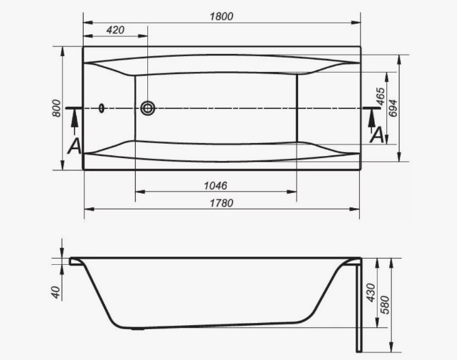 Ванна акриловая Cersanit Virgo 180x80 с ножками