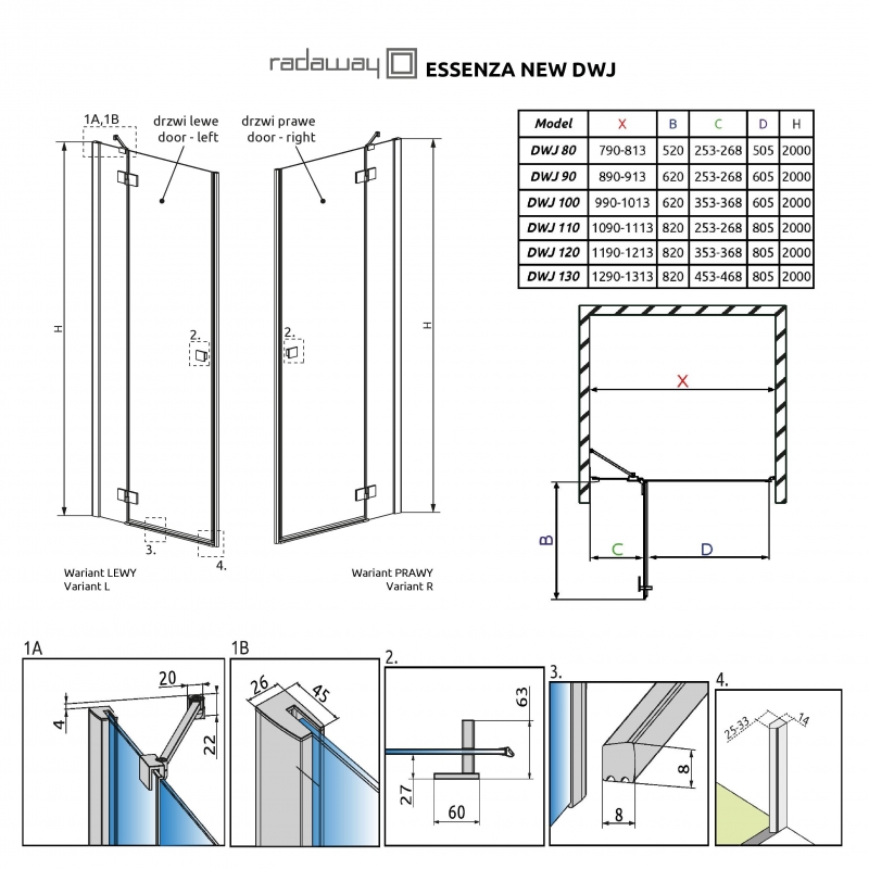 Душевая дверь Radaway Essenza New DWJ, H-200 см