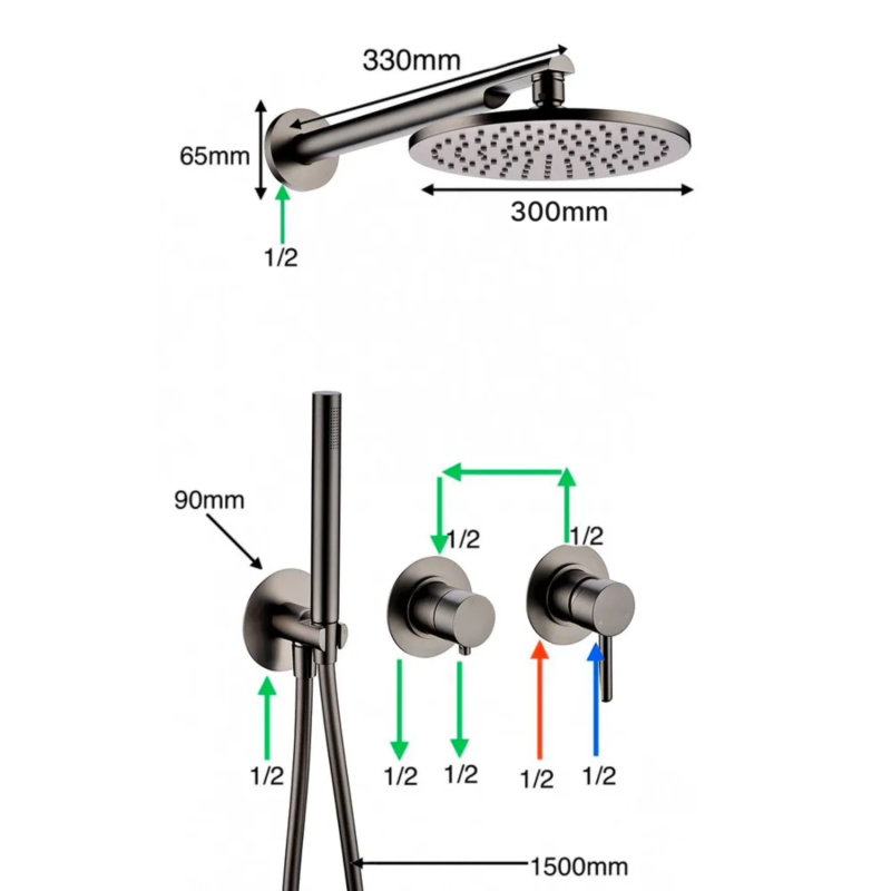 Душевая система на 3 режима GROCENBERG, графит