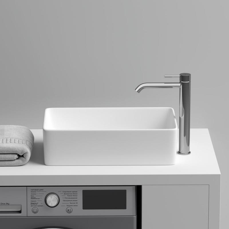 Раковина 48,5*30*13  Element CeramicaNova накладная со смещенным сливом прямоугольная