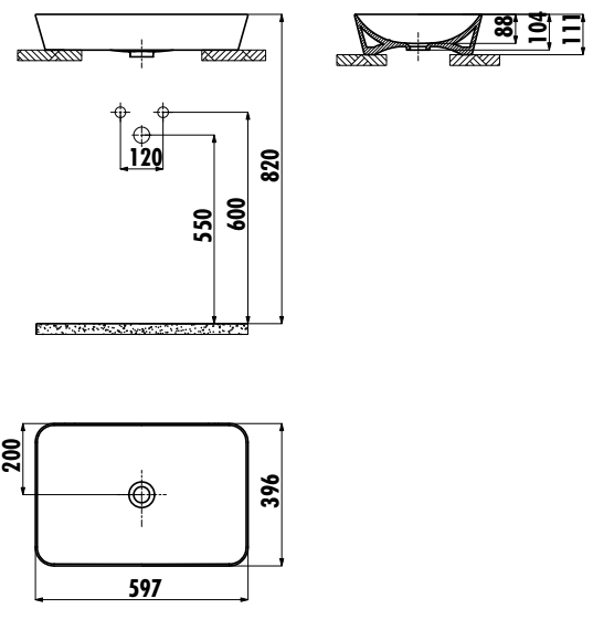 Умывальник Creavit Ultra прямоугольный на столешницу 40*60 см, белый