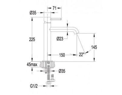 Смеситель Omnires Y 23см для раковины, хром