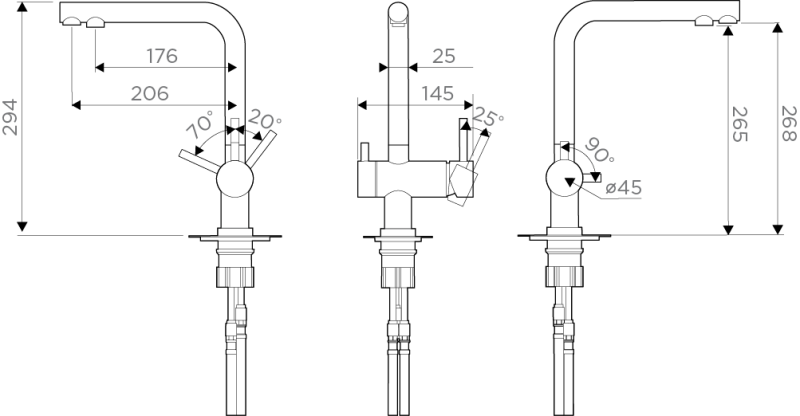Смеситель OMOIKIRI Nagano-GM латунь/вороненая сталь, поворотный излив, с подключ. фильтр воды
