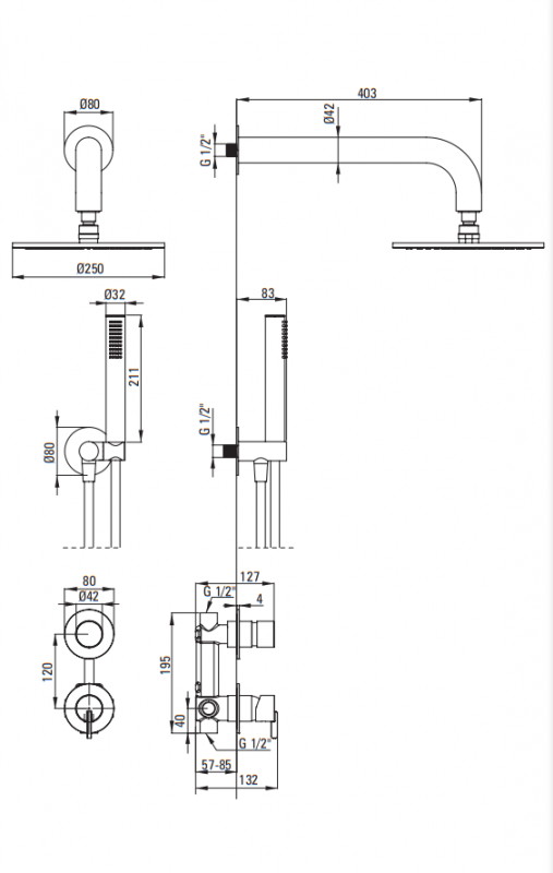 Deante Silia Душевая система скрытого монтажа, графит