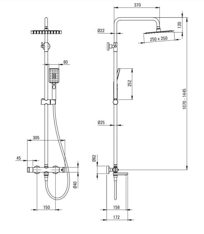 Deante Gold Душевая колонна с термостатическим смесителем для ванны с поворотным изливом, золото