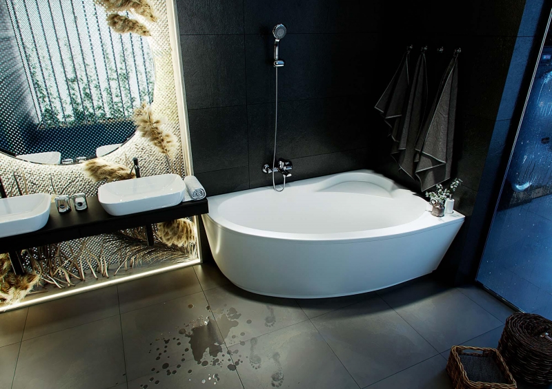 Акриловая асимметричная ванна Aquatek Фиджи 170х110 вклеенный каркас, правая