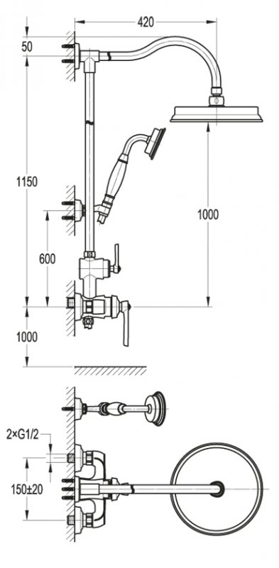 Душевая колонна со смесителем для верхнего и ручного душа Cezares LIBERTY