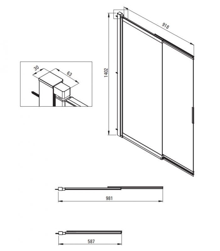 Deante Prizma Штора на ванну, стекло прозрачное, 100*140 см графит
