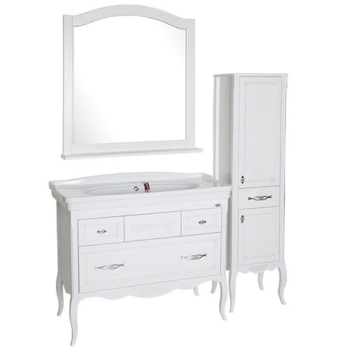 Комплект мебели для ванны Модерн Белый Патина Серебро (зеркало, подстолье, раковина)