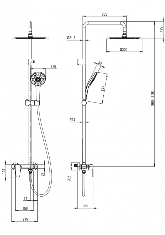 Deante Cascada Agawa Душевая колонна со смесителем для душа, хром