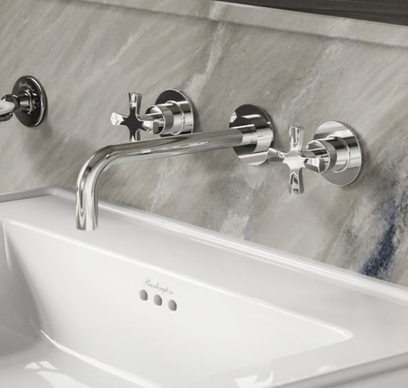 Burlington Riviera СМЕСИТЕЛЬ ДЛЯ РАКОВИНЫ НАСТЕННЫЙ НА 3 ОТВЕРСТИЯ хром