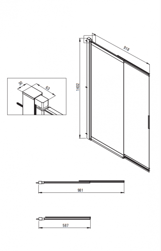 Deante Prizma Штора на ванну, стекло прозрачное, 100х140см, профиль черный 
