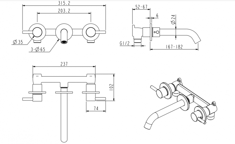 NEMO СМЕСИТЕЛЬ ИЗ СТЕНЫ ДЛЯ РАКОВИНЫ С ДОННЫМ КЛАПАНОМ CHROME PLATED