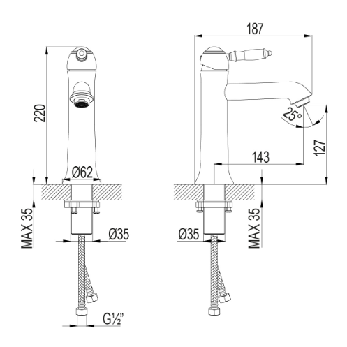 Смеситель Lemark Villa для умывальника с донным клапаном, бронза