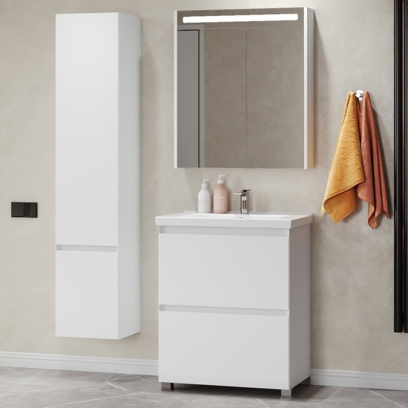 ТУМБА КИОТО НАПОЛЬНАЯ с умывальником Керамин Тобаго, БЕЛЫЙ ГЛЯНЦЕВЫЙ