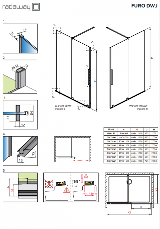 Душевая дверь RADAWAY FURO BRUSHED NICKEL DWJ
