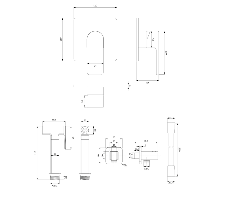 Душевая система для биде скрытого монтажа Omnires Baretti  хром