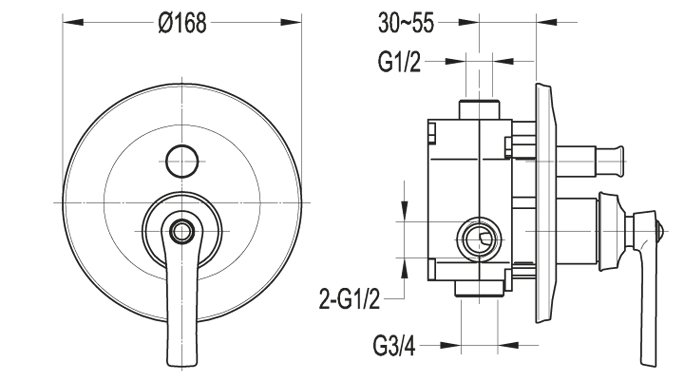 Встраиваемый двухпозиционный смеситель Cezares LIBERTY
