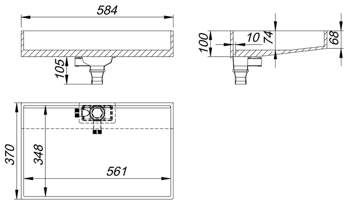 Раковина Holbi Polaris, 58x37, из Solid Surface, для встраивания в столешницы