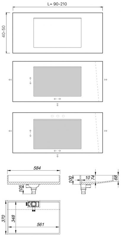 Раковина Holbi Polaris + STL, из Solid Surface, скрытый сливной механизм, белая матовая
