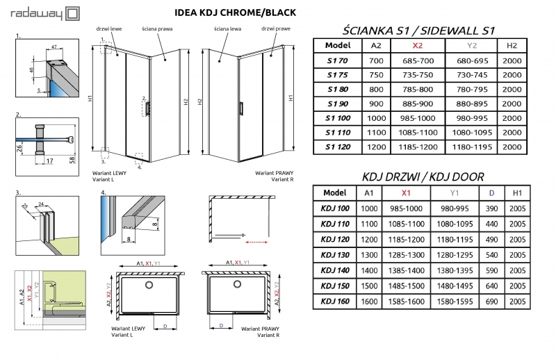 Душевой уголок Radaway Idea KDJ профиль черный