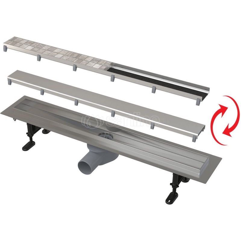 Водоотводящий желоб Alca APZ13 Double 9, стальной, с решеткой-перевертышем