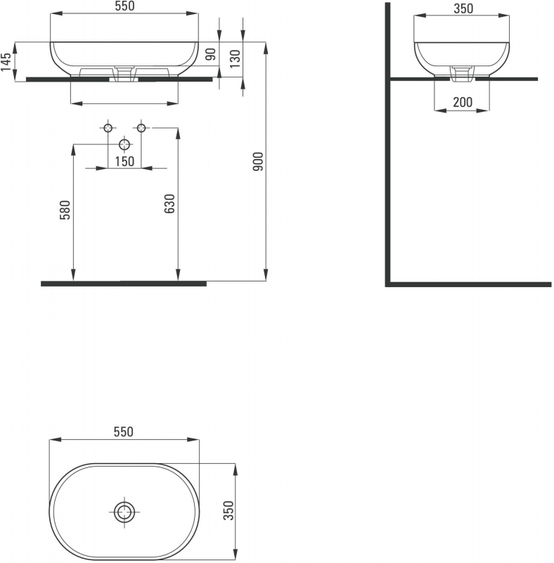 Умывальник накладной Deante PEONIA, 550*350*130 мм