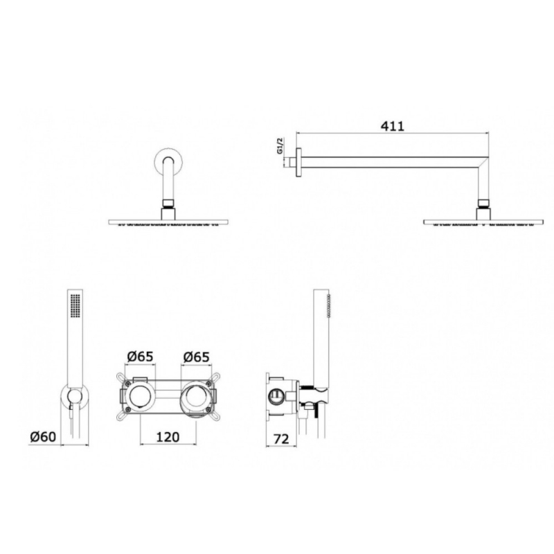 Душевая система GANZER 2 режима, скрытый монтаж, графит