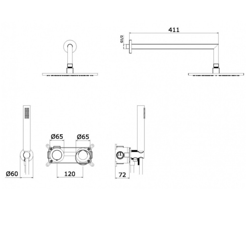 Душевая система GANZER скрытого монтажа на 2 режима, хром
