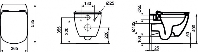 Унитаз подвесной Ideal Standard Tesi rimless, 53x36 см