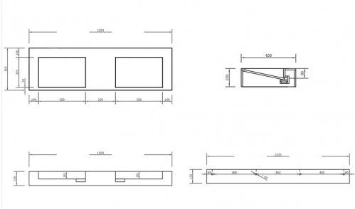 Умывальник подвесной ABBER Stein 152x45 белый матовый